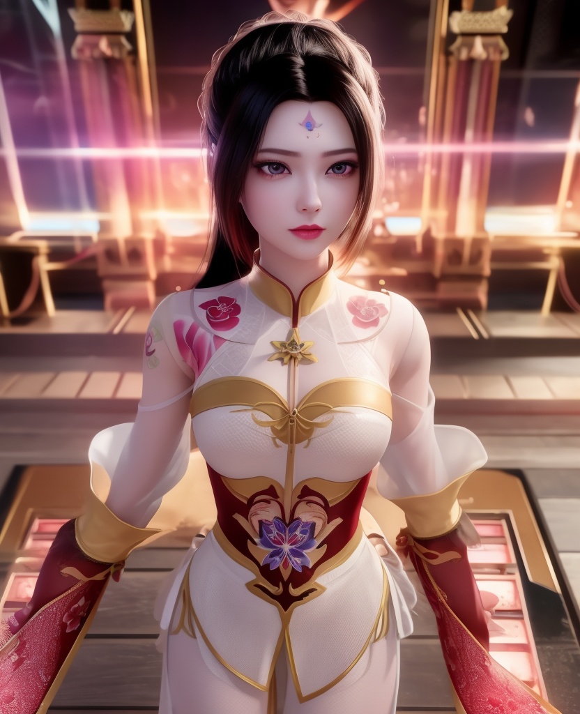 <lora:614-DA-炼气十万年-朴灵儿:0.8>(,1girl, ,best quality, ),looking at viewer,  ,,ultra detailed background,ultra detailed background,ultra realistic 8k cg,, ,masterpiece, (( , )),ultra realistic 8k cgSurrounded by strange, movie perspective, advertising style, Colorful background, splash of color A beautiful woman with delicate facial features,tattoo all over body, flower arms,from above,