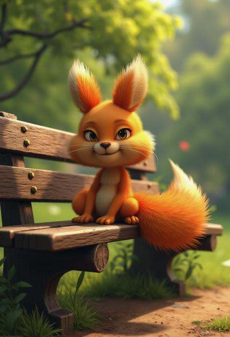 conkerlr. Tails sitting on a wooden bench in a park. on Tensor.Art