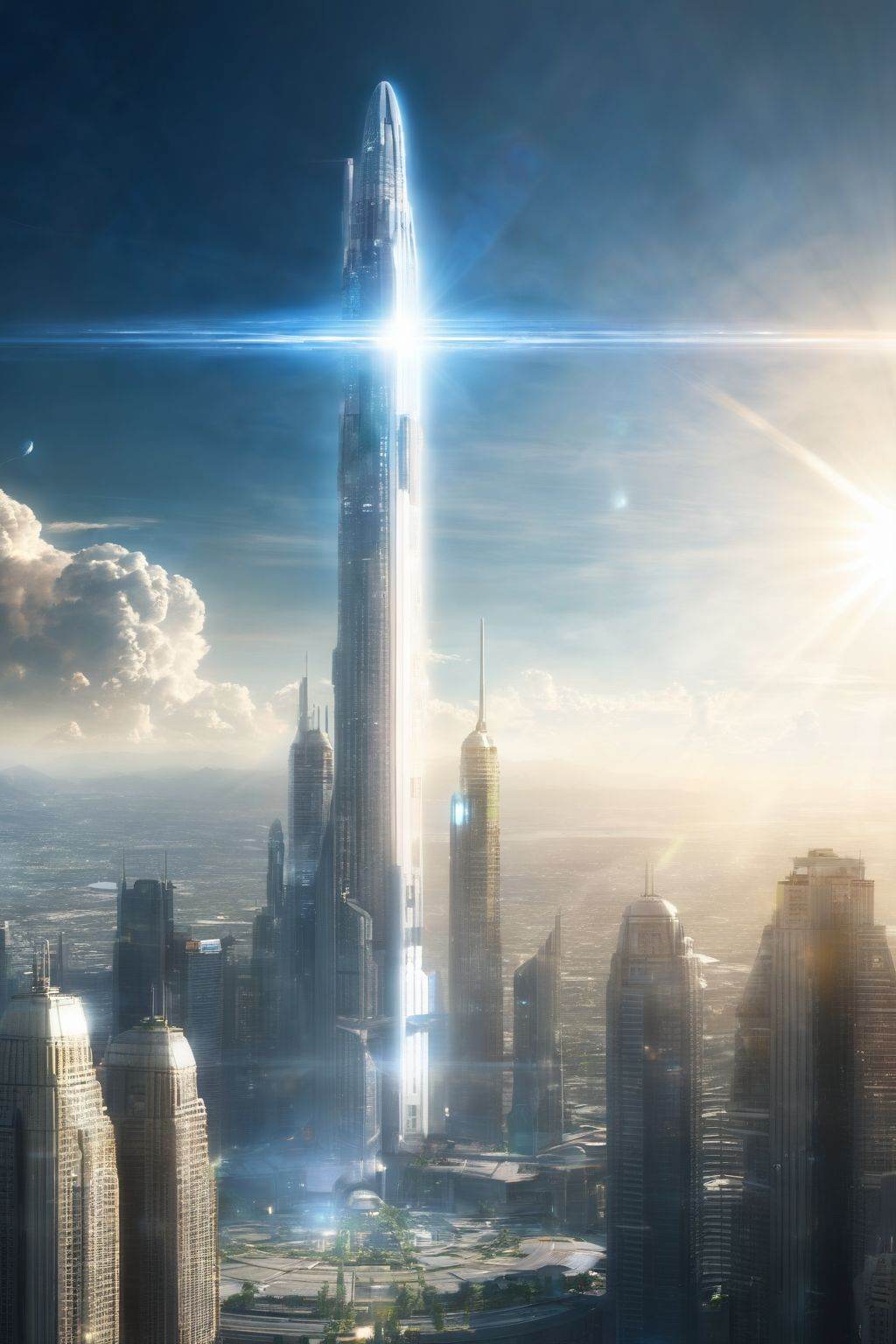 (masterpiece, best picture quality:1.3),realistic,SCI-FI City,scenery,science fiction,no humans,city,building,cityscape,sky,aircraft,outdoors,skyscraper,lens flare,cloud,spacecraft,