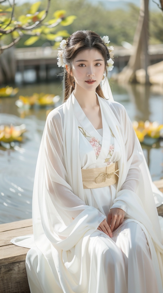 Chinese hanfu,  Ancient Chinese style gentle girl,  Dressed in plain white costume on Tensor.Art