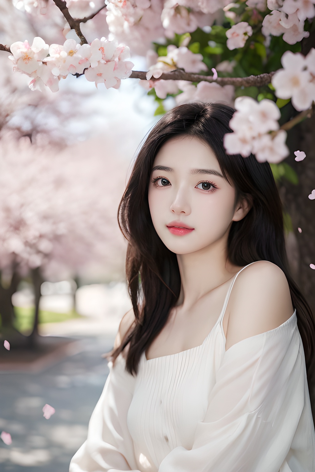 <lora:0811_01:0.7>,a girl with a dreamy expression, surrounded by floating cherry blossom petals in a soft breeze, springtime magic, gentle radiance.korean girl,black hair, 1girl,realistic,masterpiece, best quality, photorealistic, HDR,detail
