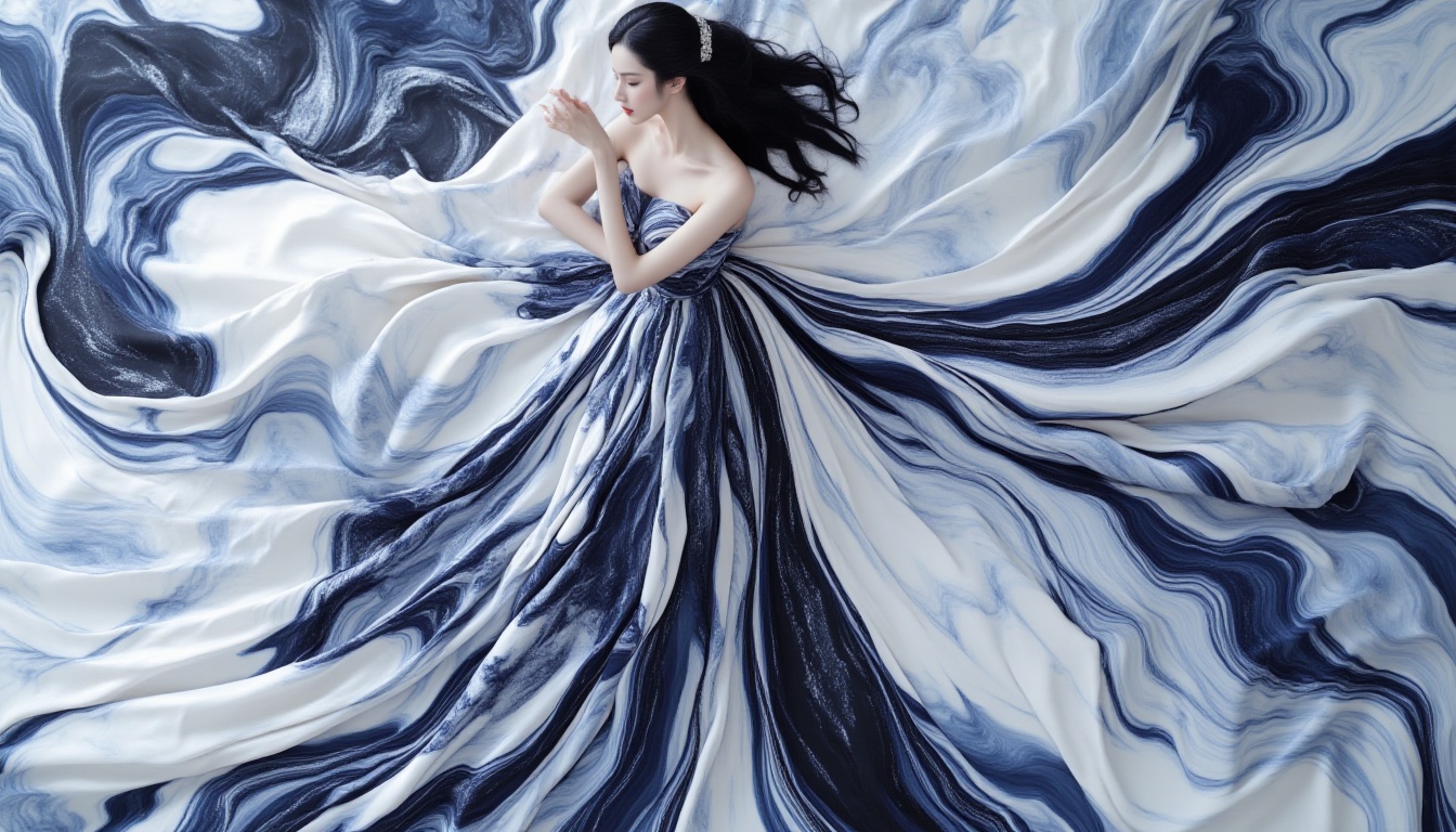 <lora:FL-bailing-24-0913ethereal flow10p:1.1>,bailing_ethereal_flow,ethereal harmony,the marbled dress blends in with the background,realistic,black,halter_dress,
