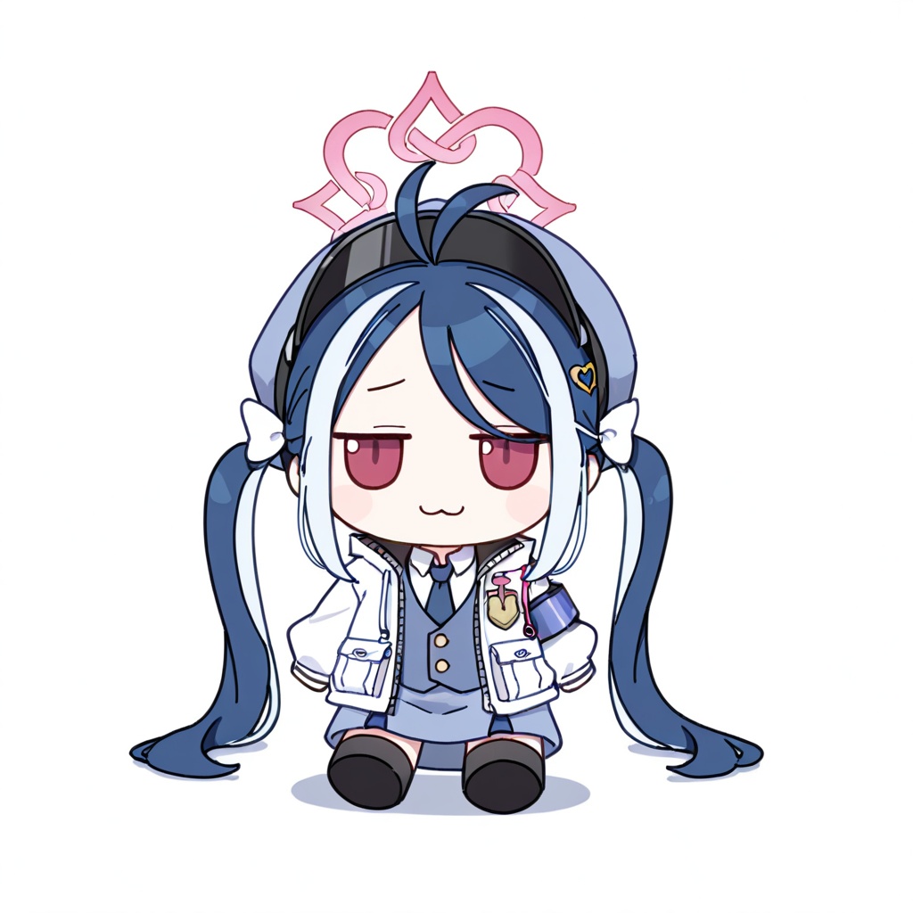 <lora:fumo_noob1:1>,fumo,chibi,1girl,solo,full body,fubuki \(blue archive\), blue archive, ,white background,simple background,