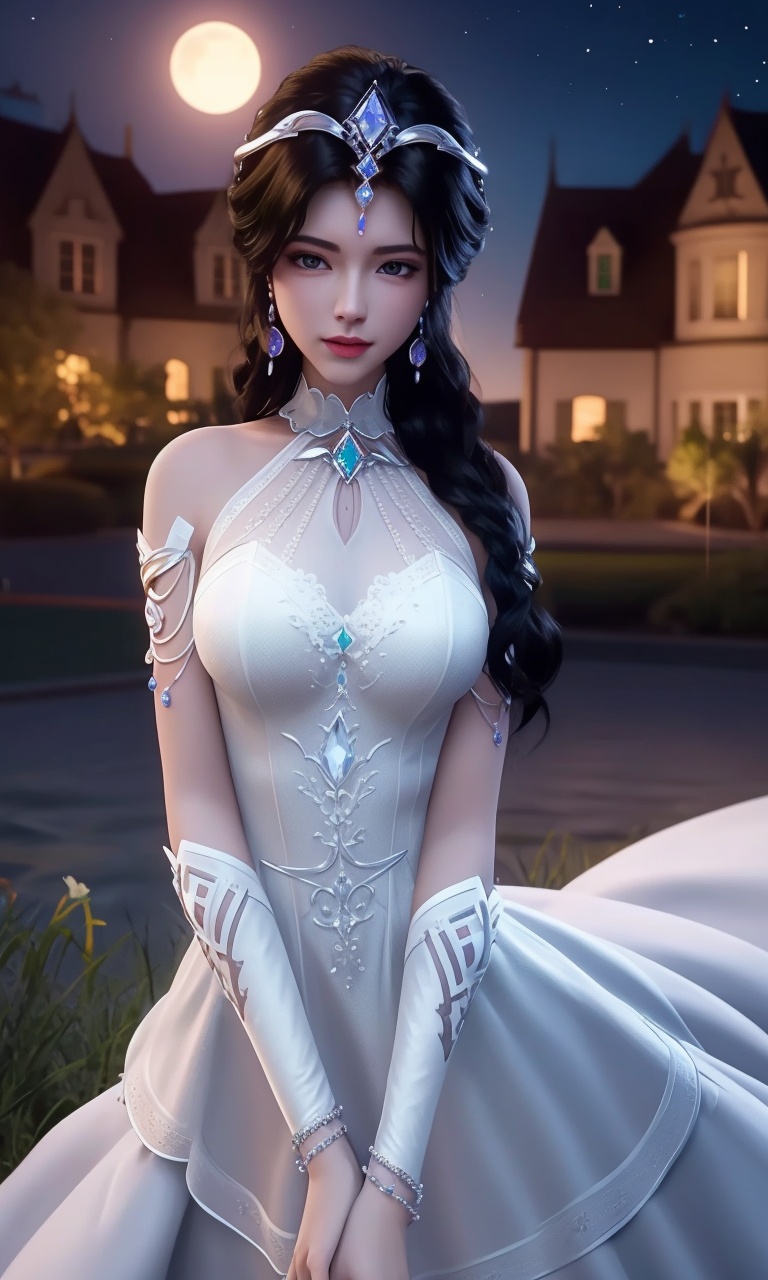 ,1girl, pov,,moon, full moon, moonlight,night,(,star_\(sky\), starry_sky, night, moon, night_sky, sky, shooting_star, full_moon, letterboxed, 1girl, solo, space, earth_\(planet\), planet, cloud, blue_sky, aurora, dress)<lora:DA_BaiYe:0.6>ultra realistic 8k cg, picture-perfect face, flawless, clean, masterpiece, professional artwork, famous artwork, cinematic lighting, cinematic bloom, perfect face, beautiful face, fantasy, dreamlike, unreal, science fiction, huge breasts, beautiful clothes, lace, lace trim, lace-trimmed legwear, (rich:1.4), prestige, luxury, jewelry, diamond, gold, pearl, gem, sapphire, ruby, emerald, intricate detail, delicate pattern, charming, alluring, seductive, erotic, enchanting, hair ornament, necklace, earrings, bracelet, armlet,halo     