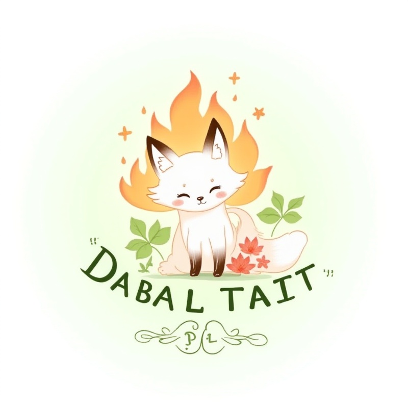 logo_l, fox, white background, simple background, fire, animal ears, closed eyest,flower, flower, no humans, english text, monochrome, text focus, simple background, leaf, green background, green theme, signature, comic<lora:印纹(1):1>,