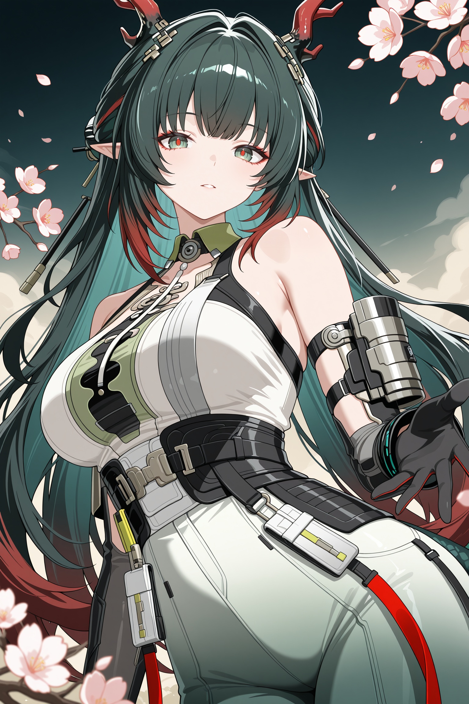 1girl,  zhuang fangyi \(arknights\),  bare shoulders on Tensor.Art