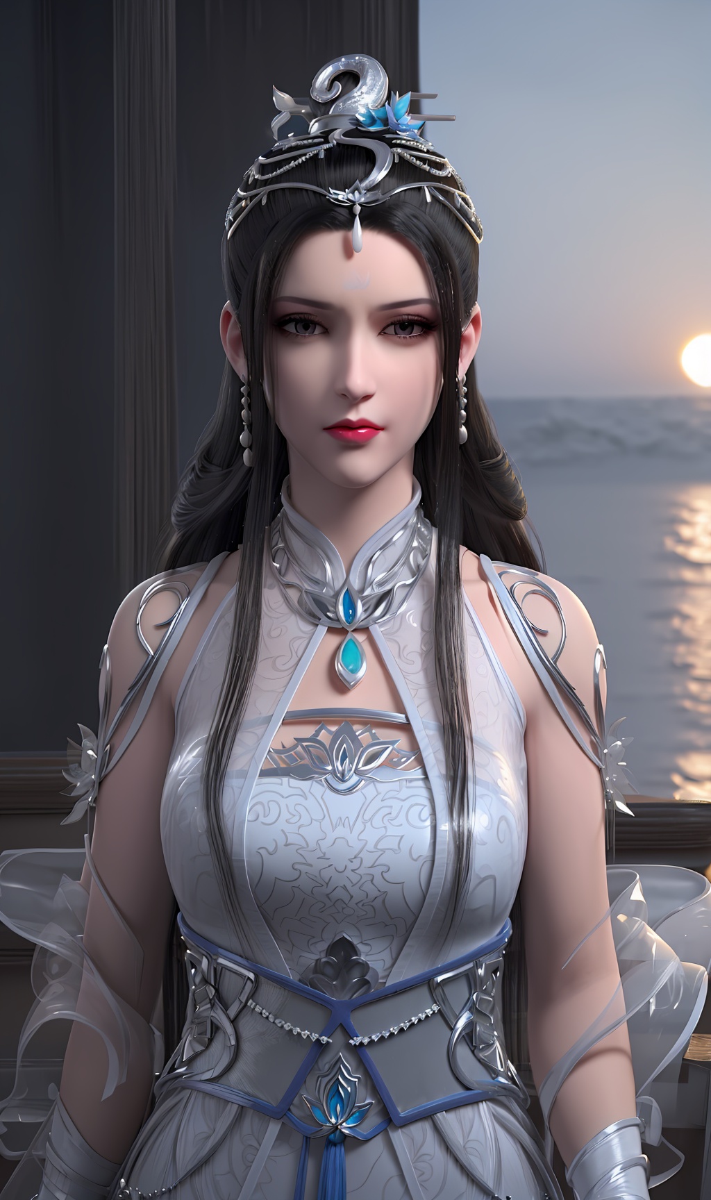 3D,masterpiece,(best quality),(makeup),official art, extremely detailed cg 8k wallpaper,((crystalstexture skin)), (extremely delicate and beautiful),(highly detailed),(face),(headdress),(1girl), (solo), (jewelry), (earrings),(black_hair),(long_hair),(hair_ornament),(handwear),(silk_ribbon),(breast),(wristband),(standing),,,((upper_body)),(chinese_clothes),(multicolored_clothes),(multicolored_dress),(shiny_clothes),((closed_mouth)),(sunshine, outdoor,sofa),((looking_at_viewer)),((Facing the camera)),, <lora:hipoly3DModelLora_v10:0.3>