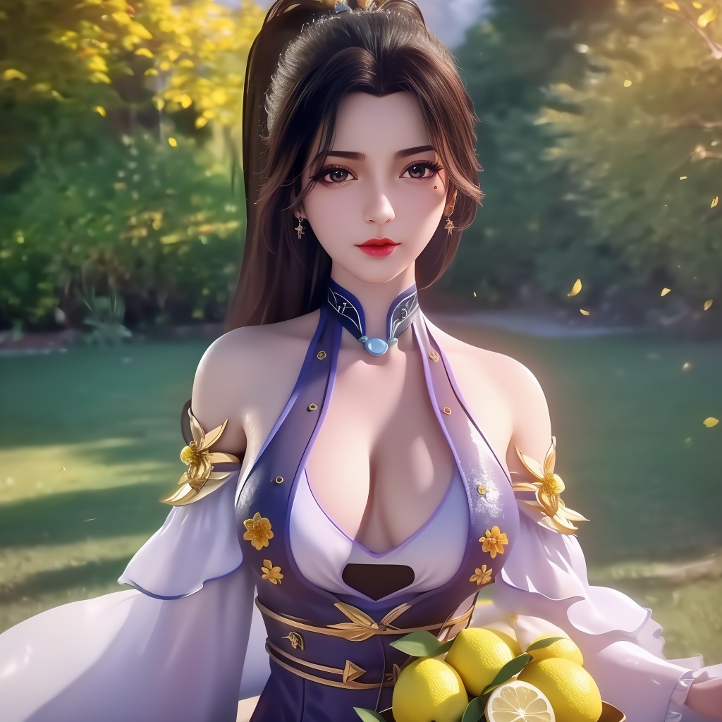 <lora:779-DA-绝世战魂-楚云:0.8>, (,1girl, ,best quality, ),looking at viewer,  ,ultra detailed background,ultra detailed background,ultra realistic 8k cg, ,masterpiece, (( , )),,  fiction,mole, ultra realistic 8k cg, ,      , lemon blossoms,  (cleavage),,  (), ,,,