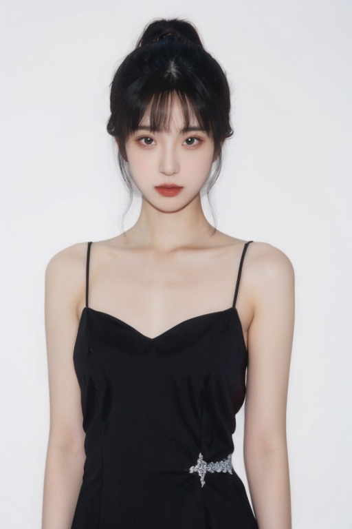 1girl,black evening dress,jewelry,upper body,white background,<lora:photo 拍立得:0.6>