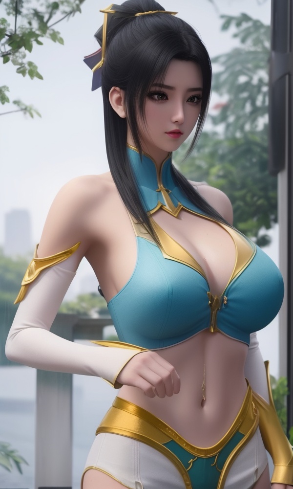 (,1girl, ,best quality, ),looking at viewer, <lora:401-DA-大主宰-叶轻灵:0.8> ,, ,masterpiece, (( , )),,ultra realistic 8k cg, ,tamari \(flawless\),     ,building, bare_shoulders,cleavage cutout, eyelashes,magic,hydrokinesis,sweat, wet, rain, ,       (()), (),