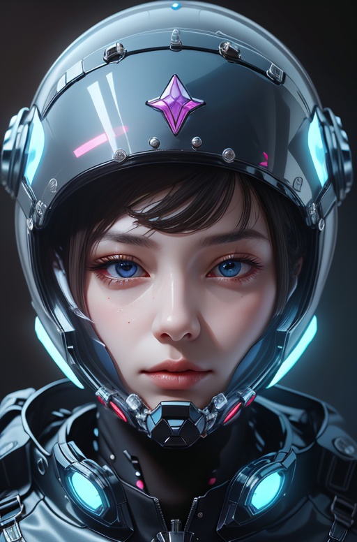 1 girl, head close-up, helmet, diving mask, prism baffle, clearer face, tactical helmet, cyberpunk LED embellishment, neon light pipeline, clear face, precise helmet details, 2.5D, glial skin