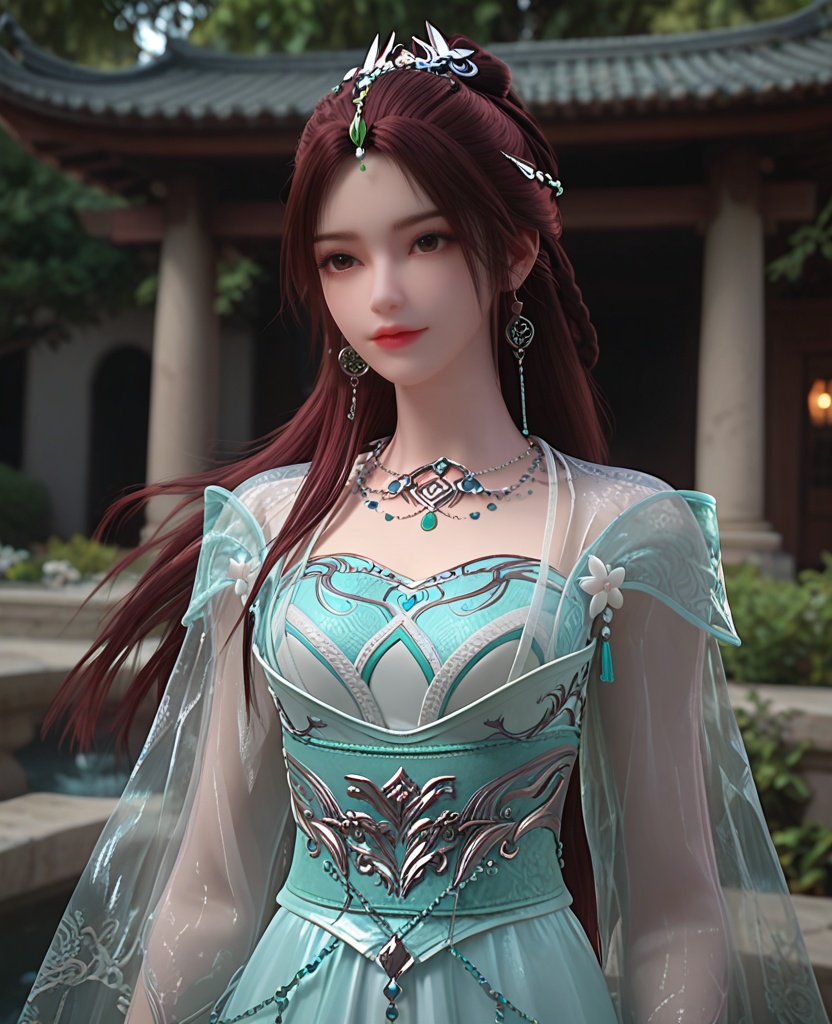 (oriental architecture, elegant decor, sophisticated style:1.1),a fireball floats above her hands,the firelight reflects on her body,giving a feeling of heat,(breasts:1.2),<lora:XL完美世界叶倾仙:0.9>,miss yeqingxian,solo,see-through vest,green  corset,sash,see-through sleeves,see-through outerskirt with white petticoat underneath,brown eyes,brown hair,long hair,hair ornament,half updo,hanging hair,necklace,earrings,jewelry,, zPDXL2, score_9, score_8_up, score_7_up BREAK realistic, masterpiece,best quality, highly detailed,, zPDXL3, zPDXL2,zPDXL, zPDXLxxx, zPDXLrl,