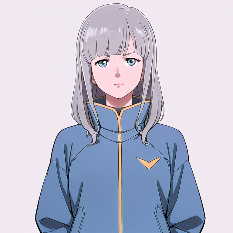 masterpiece, best quality,solo,(grey background:1.2),simple background,1girl,looking at viewer,  anime_style, gundam_narrative_style, uc_0097_style<lora:U.C.0097Narrative:0.8>
