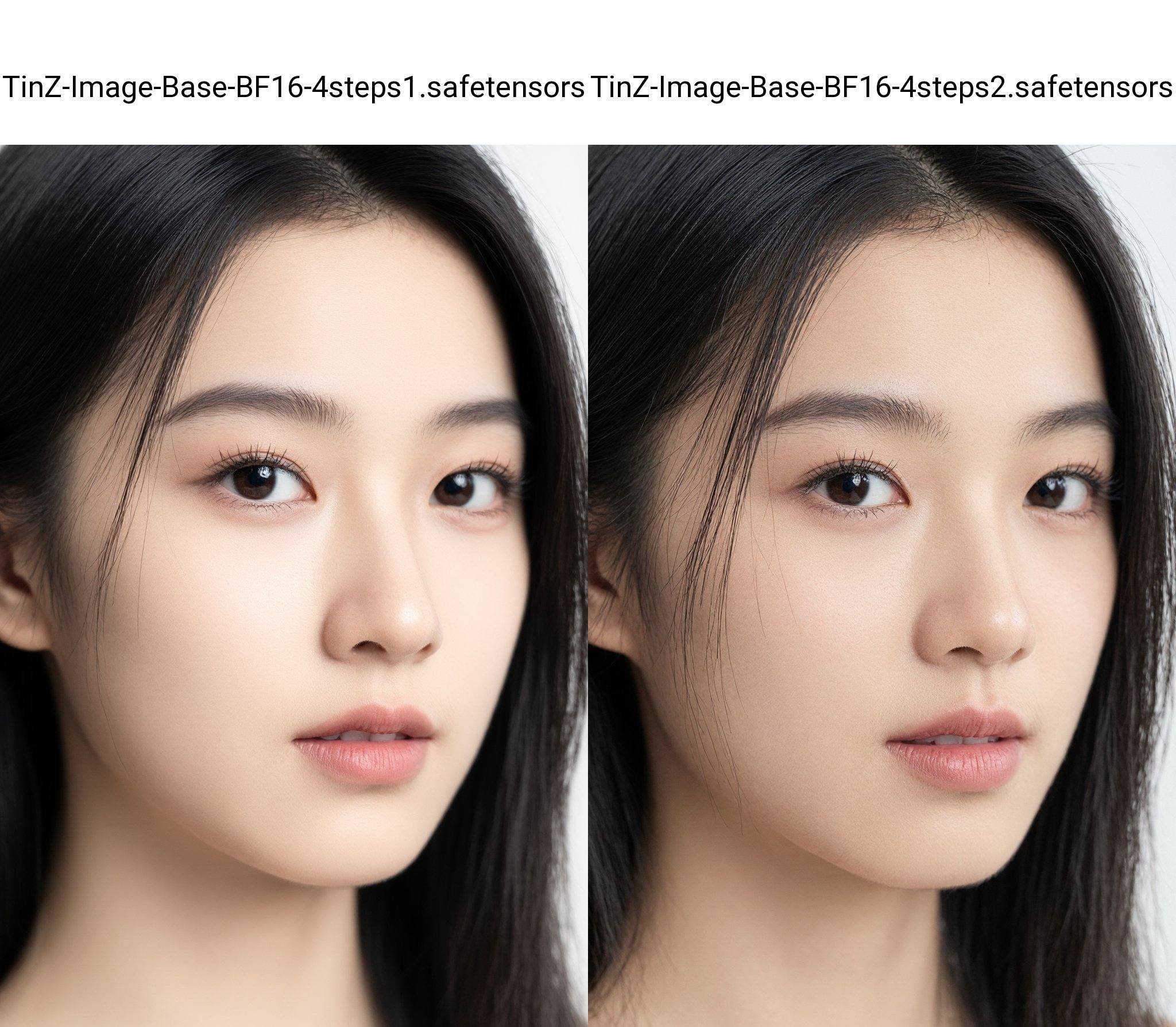 This is a photograph of a young East Asian woman with long, straight black hair framing her face. She has fair skin with a smooth complexion, and her makeup is subtle, highlighting her natural beauty. Her eyes are almond-shaped with dark, well-groomed eyebrows and long, black eyelashes. Her lips are full and slightly parted, showing a natural pink hue. The background is plain white, making her facial features stand out prominently. The lighting is soft, enhancing her clear skin and giving a gentle glow to her complexion.