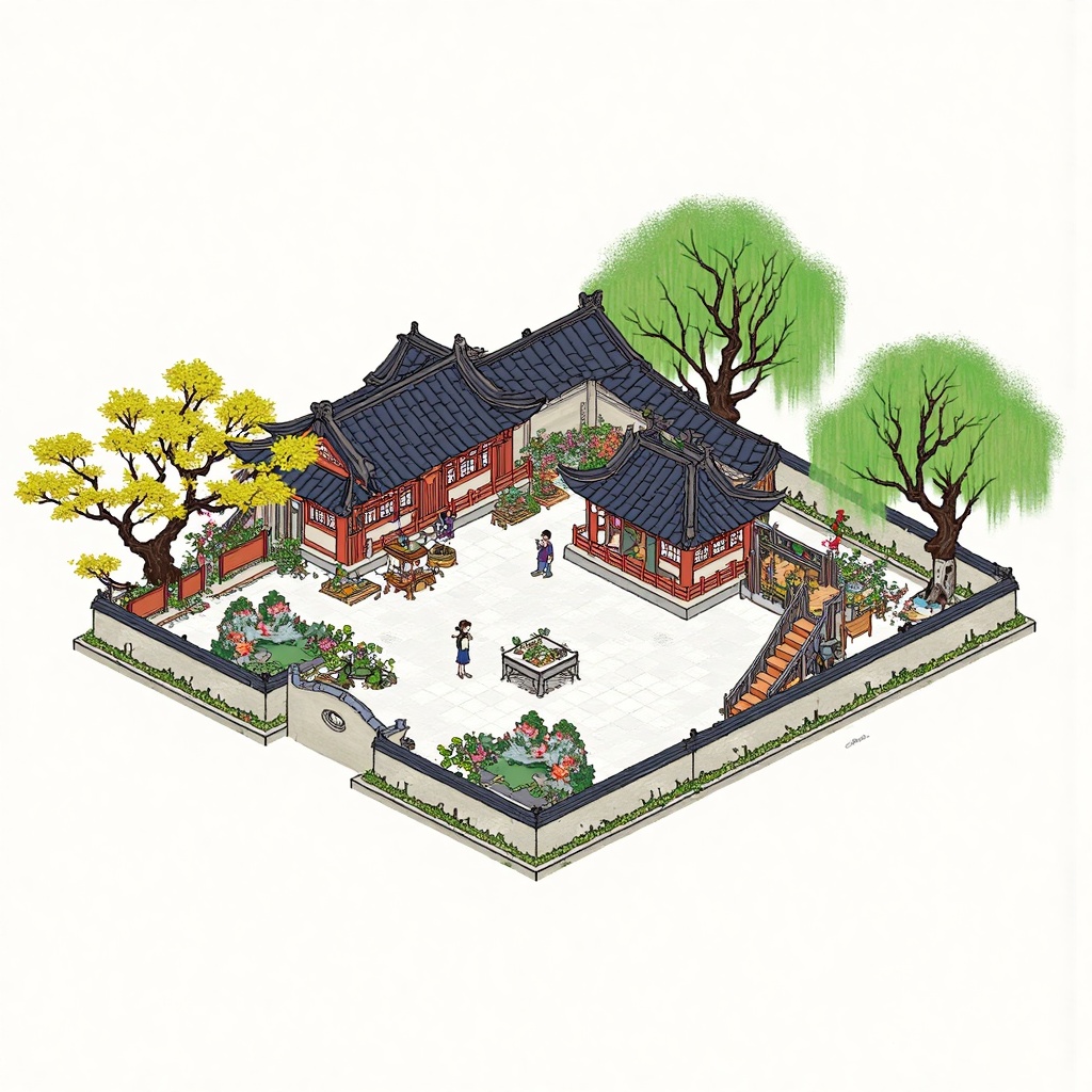 GFCJ,A courtyard,white background.,