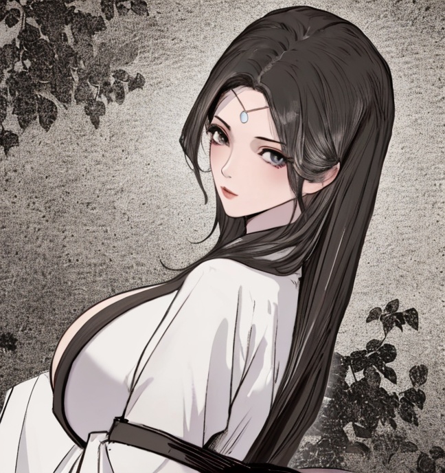 solo,highly detailed,(best quality),((masterpiece)),1girl,black hair,simple_background,long hair,big_breasts,peiyuhan,<lora:peiyuhan-000010:0.8>,