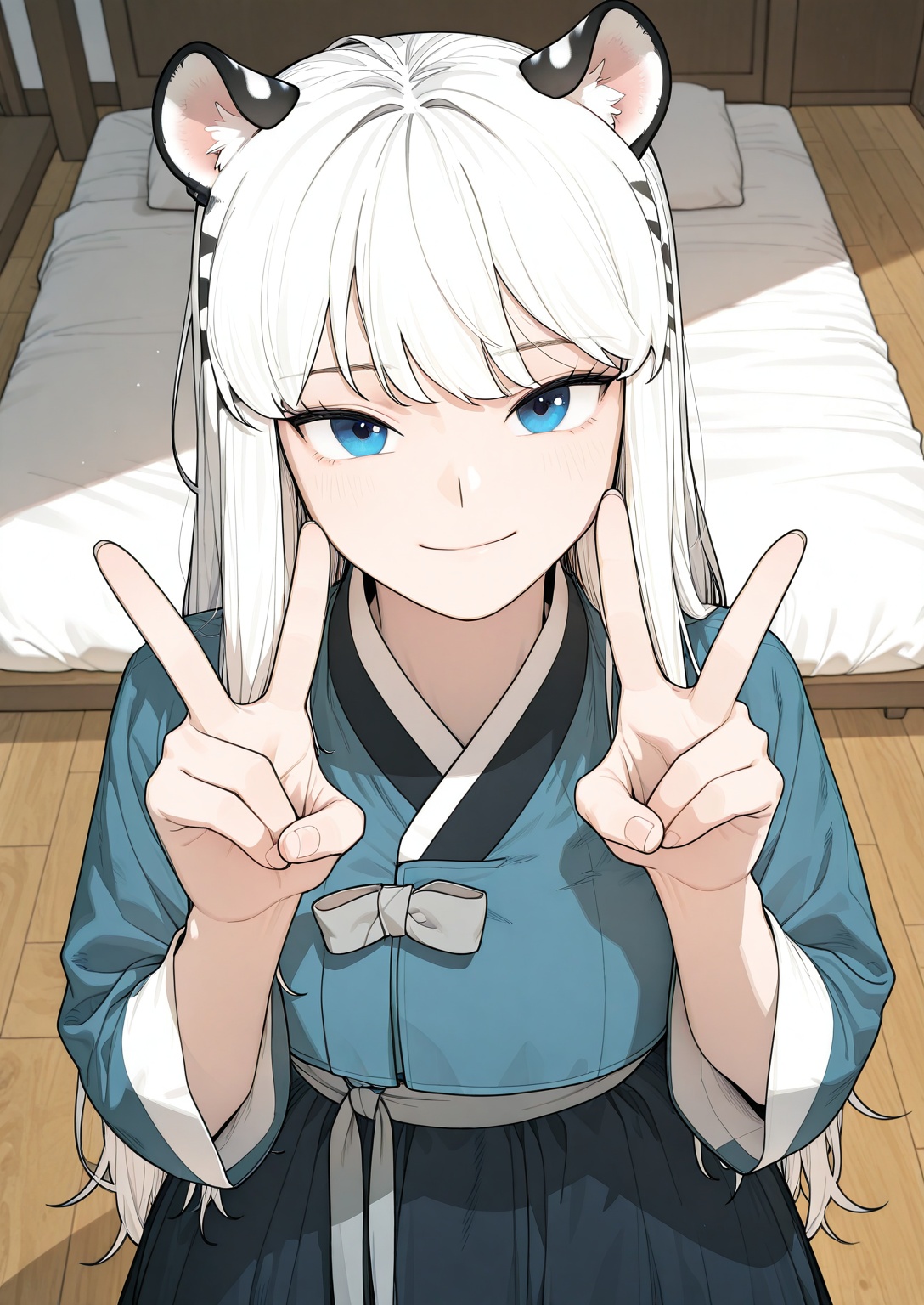 1girl,  solo,  V-sign on Tensor.Art