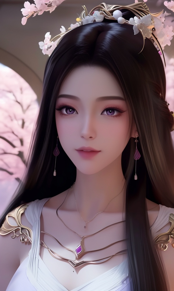 (,1girl, ,best quality, ),looking at viewer, <lora:395-DA-凡人修仙传-紫灵:0.8> ,, ,masterpiece, (( , )),ultra realistic 8k cg, ,tamari \(flawless\),   ,cleavage,perfect cherry blossom, ,lace , (()), (), , jewelry, necklace, solo, , , , hair_ornament, , earrings,large breasts,,  , ,
