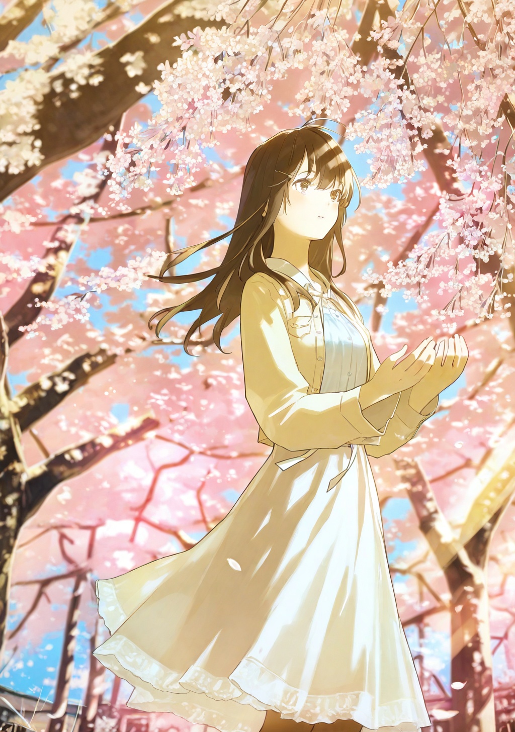 1girl,  sunlight,  cherry_blossoms on Tensor.Art