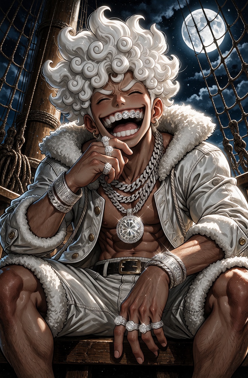 One Piece anime style,  in the manner of Eiichiro Oda's manga linework: bold,  slightly uneven black ink outlines on Tenso...