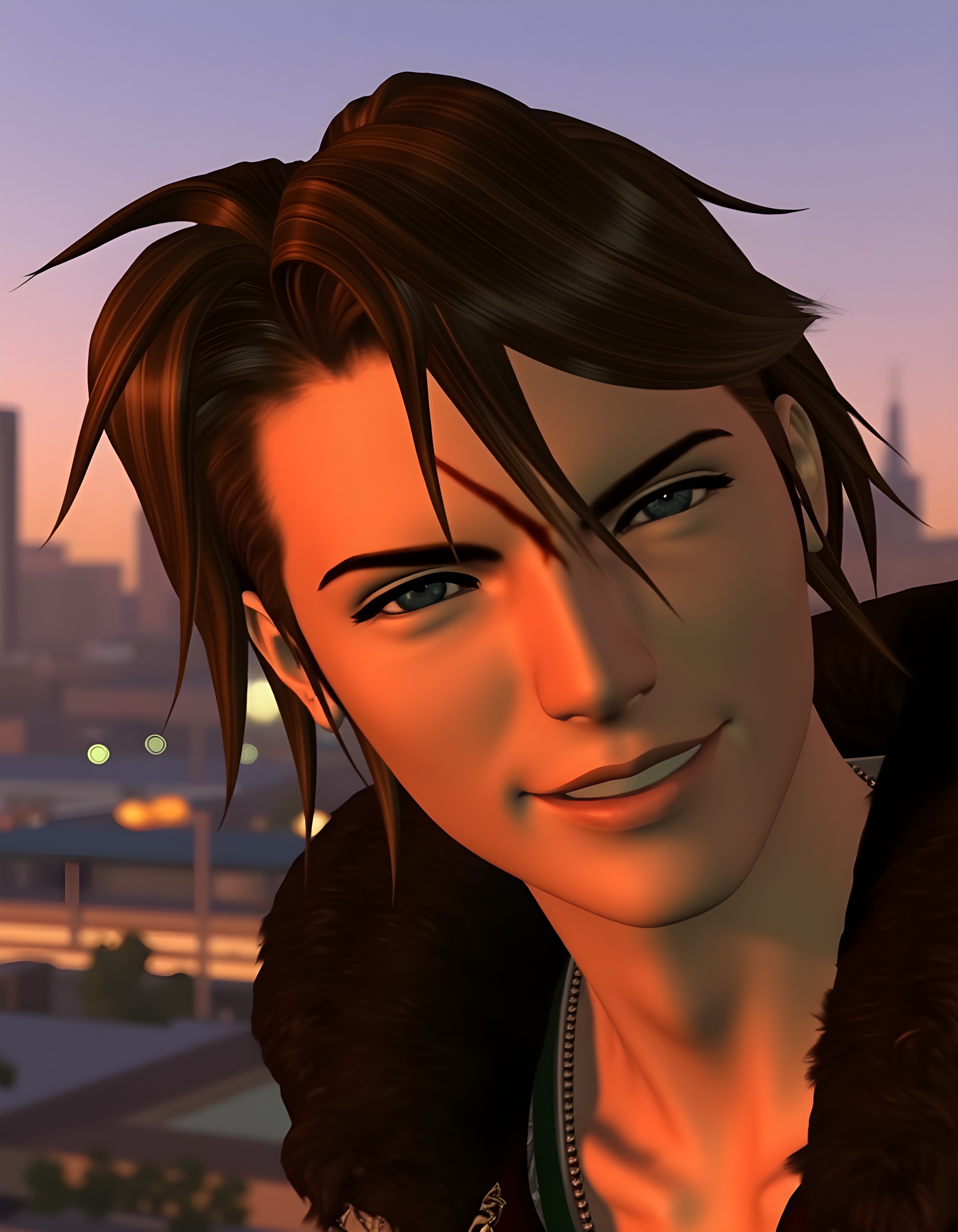 ff8_style,  In a Final Fantasy VIII-inspired scene,  a ruggedly handsome man with a scar running down his left cheek on Te...