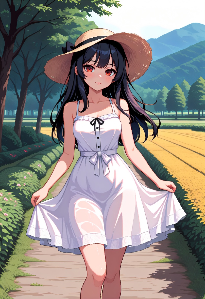 masterpiece, best quality, 1girl, outdoors, sundress,     <lora:PixelatorIXL4_alpha16.0_rank32_full_last:2.3>