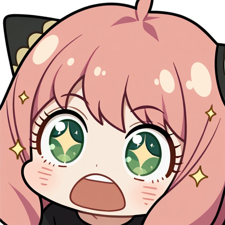 masterpiece, best quality, anya \(spy x family\), 1girl, hairpods, green eyes, solo, pink hair, +_+, open mouth, child, ahoge, sparkling eyes, sparkle, shirt, simple background, chibi, black shirt, transparent background, white background, upper body, medium hair, <lora:QStyle-000008:0.7>