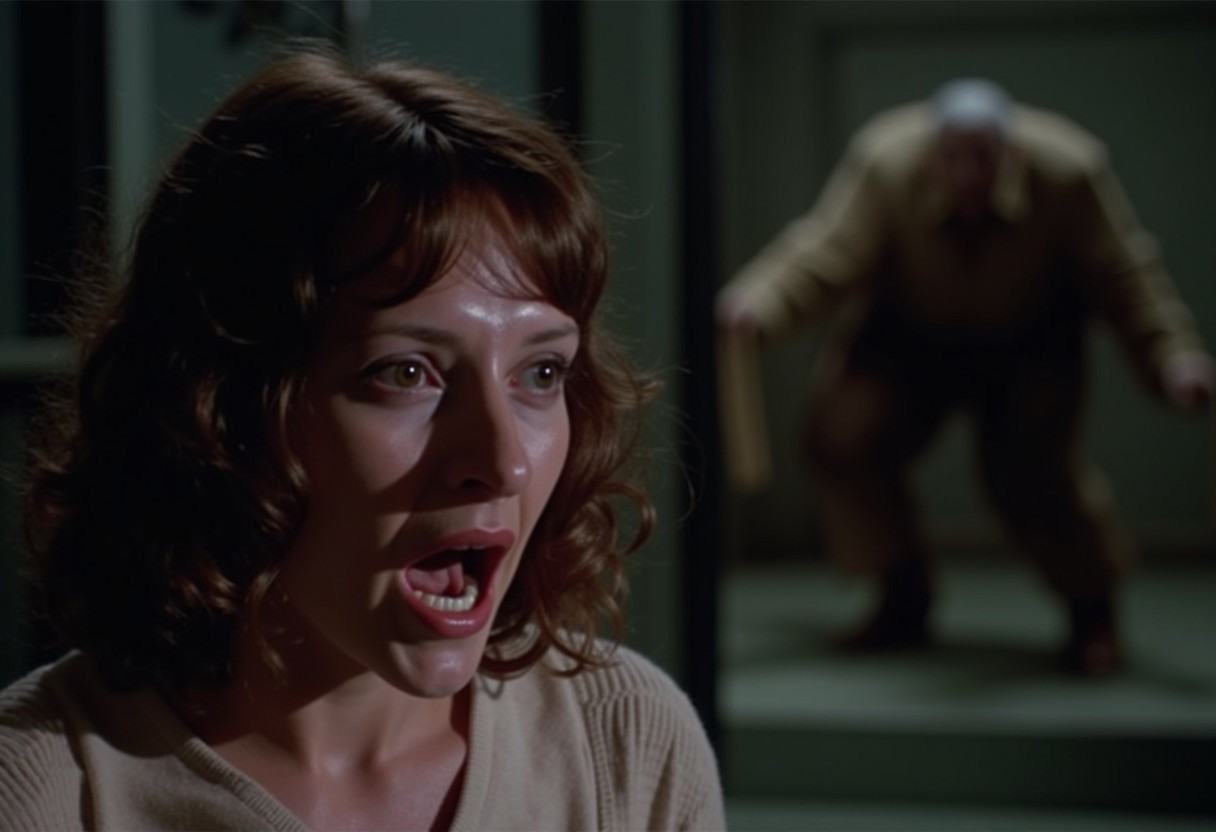 80horror terrifying scene,  screaming woman,  monster in background on Tensor.Art