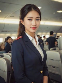 score_9, score_8_up, score_7_up, score_6_up, score_5_up, score_4_up,Hong Kong girl, flight attendant, passenger plane airport, full figure, bust photo, photo, best quality, Dundal effect