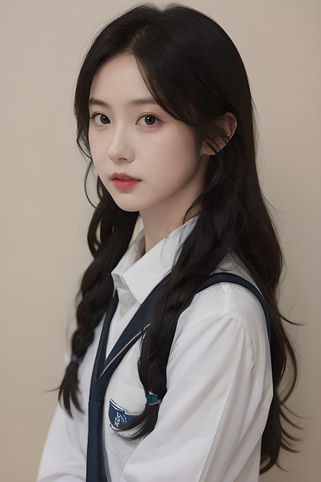 <lora:0807_08:0.7>,simple background,kiyosumi_school_uniform,, 1girl,realistic,masterpiece, best quality, photorealistic, HDR,detail