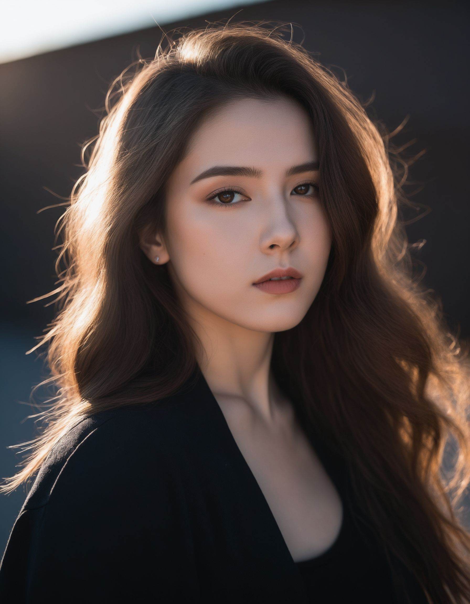 a woman 24 y o,  brown hair,  dark theme on Tensor.Art