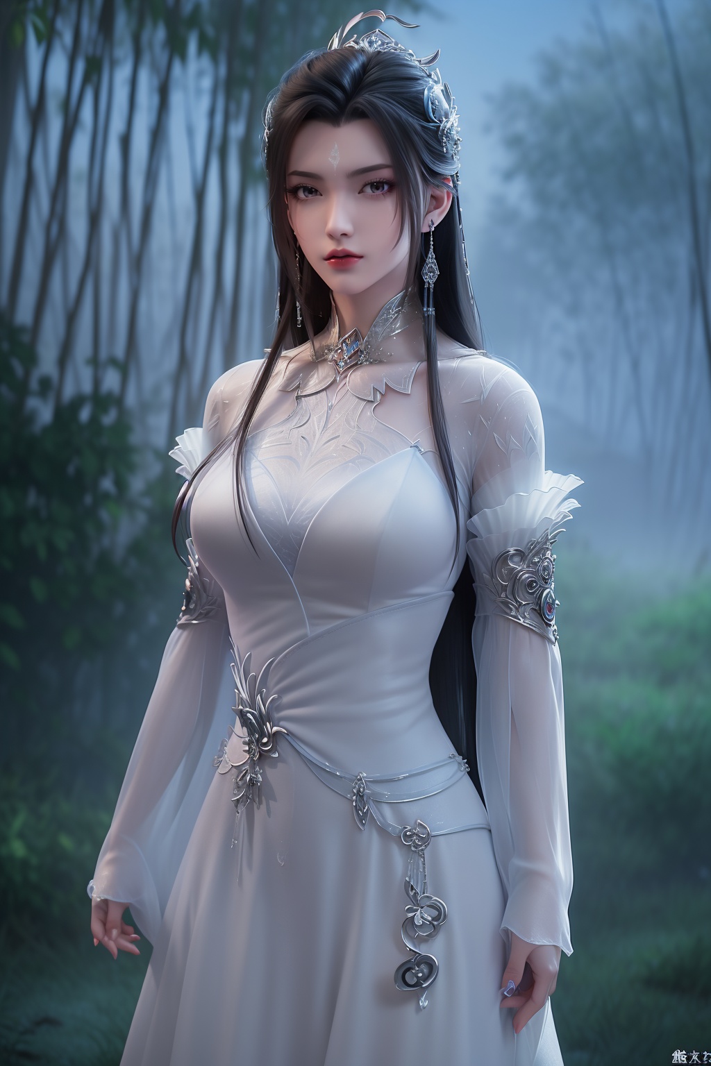 photo_\(medium\),(8k, RAW photo, best_quality),(masterpiece:1.2),(realistic:1.2),(photorealistic:1.3),(ultra-detailed),(extremely_detailed_cg_8k_wallpaper),(crystal_texture_skin:1.3),(shiny:1.2),(shiny_skin:1.4),(extremely_delicate_and_beautiful),petals,flower,sky,cherry blossoms,falling petals,fair skin,landscape,full_shot,shenfengLuXueQiSecondClothing,1girl,solo,dress,facial mark,forehead mark,standing,torogao,breasts,hair bun,jewelry,hair ornament,earring,red lips,realistic,looking at viewer,<lora:shenfengLuXueQiSecondClothing_20240802075632-000004:0.7>,