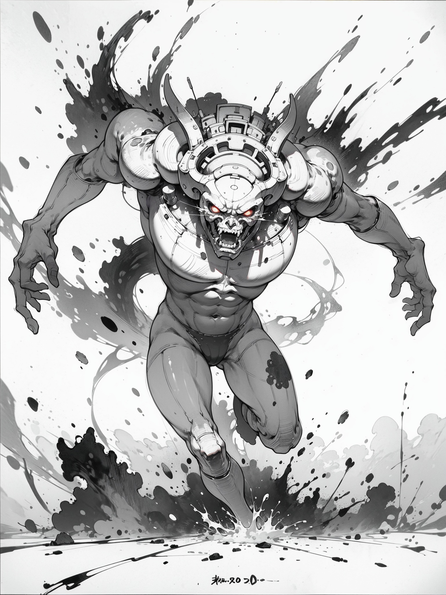 ((Character Sketch XCYP), (Black  and  White Pen  and  Ink Drawing: 2.0), High Abstract, Minimalist Style, Thick Lines, Smooth Lines, Clean, Perfect Composition, High Contrast, Strong Black  and  White Contrast, Masterpiece, Award-Winning Piece, Best Quality, Masterpiece, 8K, High Resolution.)perfect hand.FantacyWorld,surrealism,line style,Final Showdown,Conceptual art,epic scenes,apocalyptic themes,a massive human supply base is being attacked by the Zerg. The Zerg fight with their strong physical strength,their sickle  forelimbs are extremely sharp. The magnificent Zerg Queen in the distance is extremely large, a deity,and her silent roar spreads throughout the battlefield,making it despairing,BREAKHuman machine gunners resist with powerful weapons,creating a desperate atmosphere,cool tones,Warcraft style,high-speed lenses,accurate focus,depth of field,dramatic composition,cinematic atmosphere,masterpieces,best quality,ultra realistic,realistic shadows,crazy details,8K,HDR,UHD,