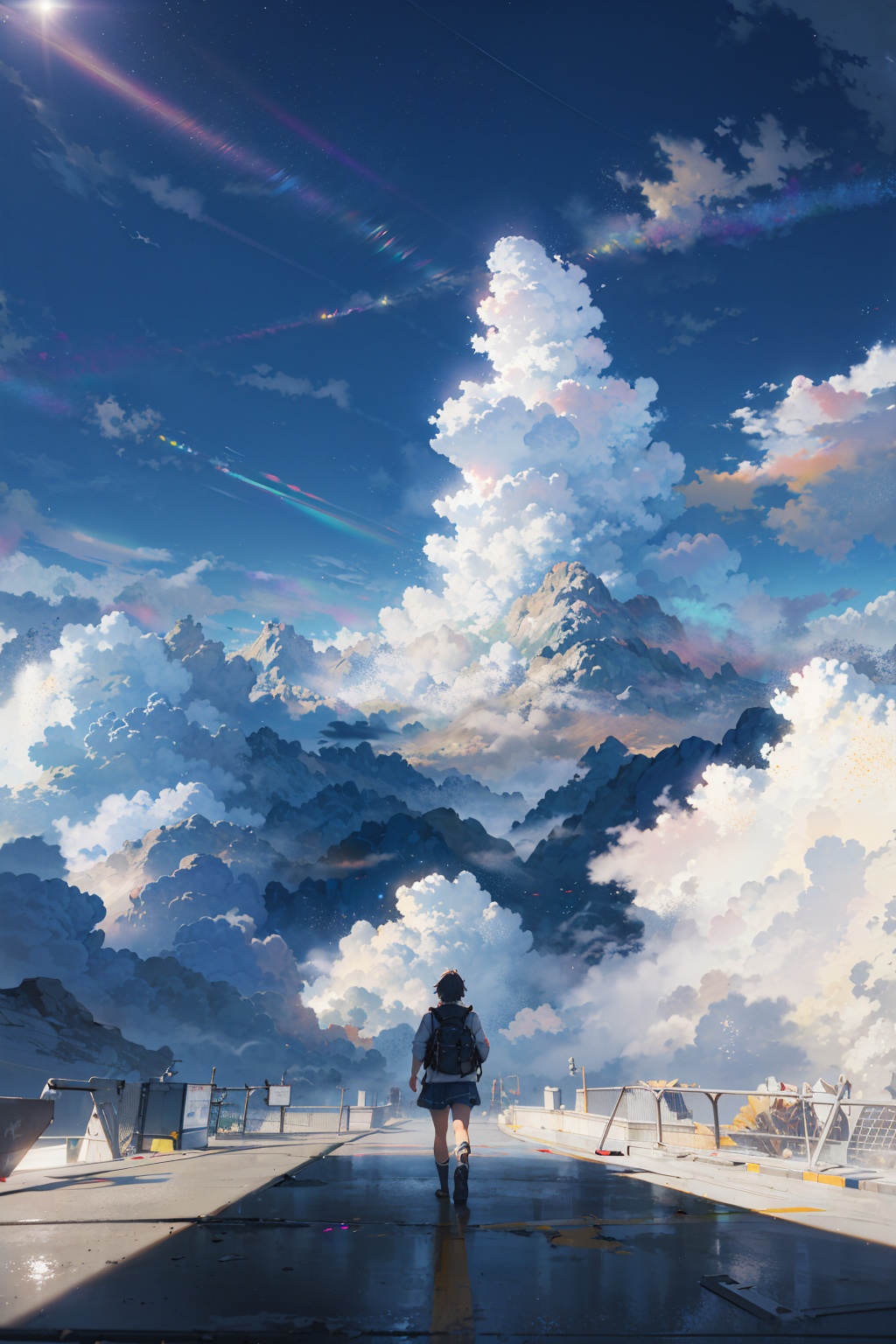 masterpiece, best quality,(ray tracing,cinematic lighting),cloud,above clouds,blue sky,day