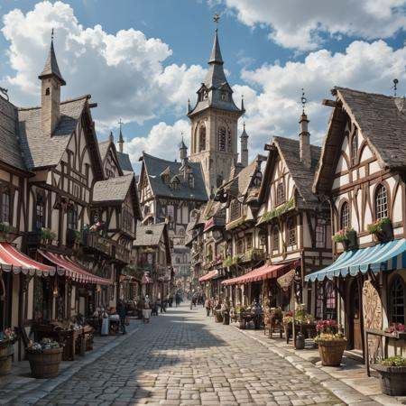 intricate detail, fantasy, village, noon, (masterpiece, best quality, extremely detailed)