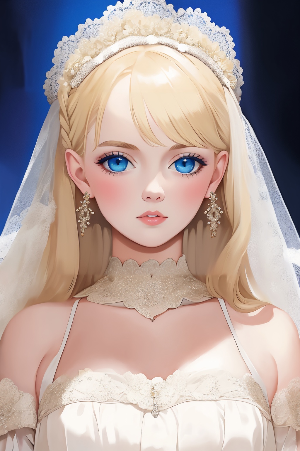 1girl,wedding dress,perfect face,big blue eyes,blonde,upper_body,<lora:lbc_wedding_dress_v1.0-000004:0.6>,best quality,masterpiece,8k,