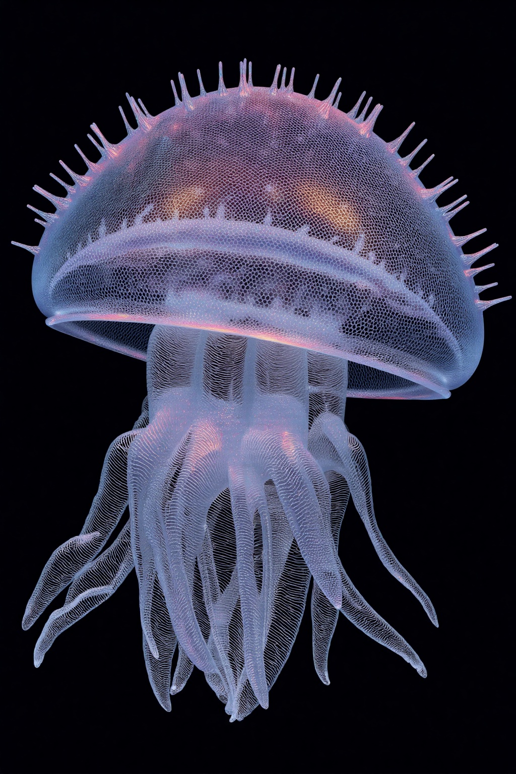 beijihui,Transparent jellyfish with bioluminescent tentacles drifting in cosmic ocean