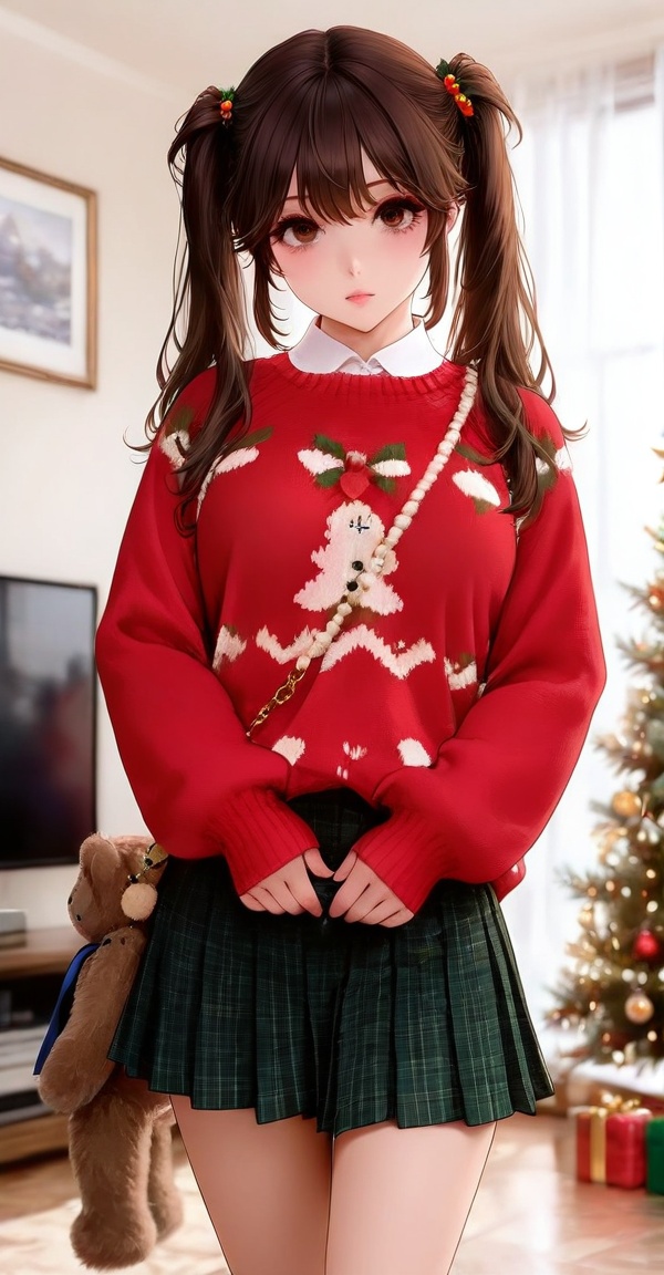 xg1,  dark green plaid pleated mini skirt,  white shirt collar layered inside on Tensor.Art