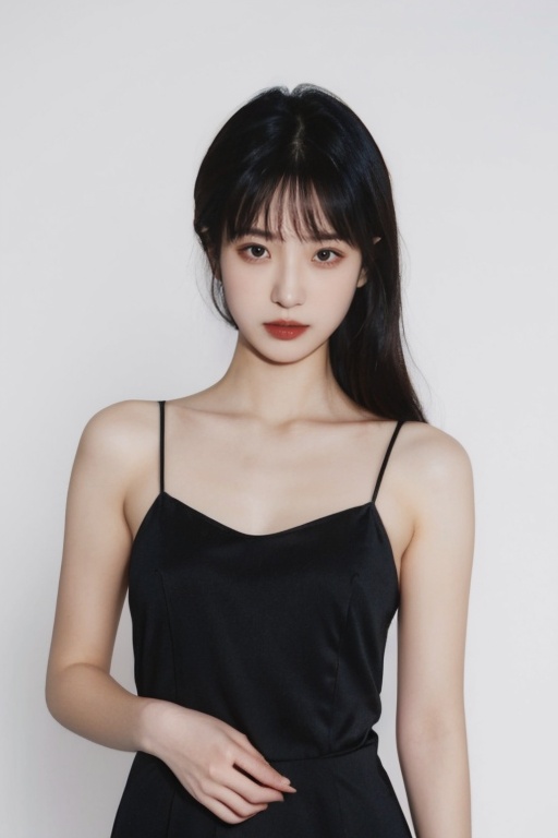 1girl,black evening dress,jewelry,upper body,white background,<lora:photo 拍立得:0.6>