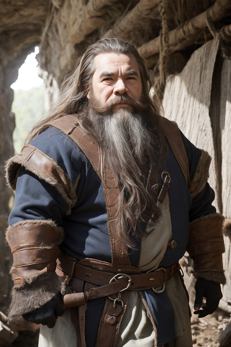 Dwarves are a fictional character archetype that typically have short but robust bodies and are known for their incredible strength. Their skin color is usually gray or brown, and their hair is typically dark brown or auburn and short and stout. Dwarves' features are often rugged with prominent beards or goatees, which are considered indicative of their brawn and fighting prowess. They have dark-colored eyes and heightened vision due to their long periods of subterranean living.Dwarves typically wear heavy clothing and leather goods, which are made to be durable and protective during their mining and crafting processes. Their broad and powerful hands are highly regarded for their skilled craftsmanship, from building homes to the forging of weapons and armor.Generally, dwarves are known for their bravery and stubbornness. They value tradition, respect for the law, and family honor, which they take pride in. Overall, the dwarven archetype is widely used in culture to represent a variety of characters, including warriors, miners, craftsmen, and elites in various fields.The gentle sunshine and natural scenery under the sunlight: The sunshine is a source of vitality for life. It shines on all things in nature, makes all plants and trees full of vitality, and gives natural scenery a gentle and warm aesthetic.