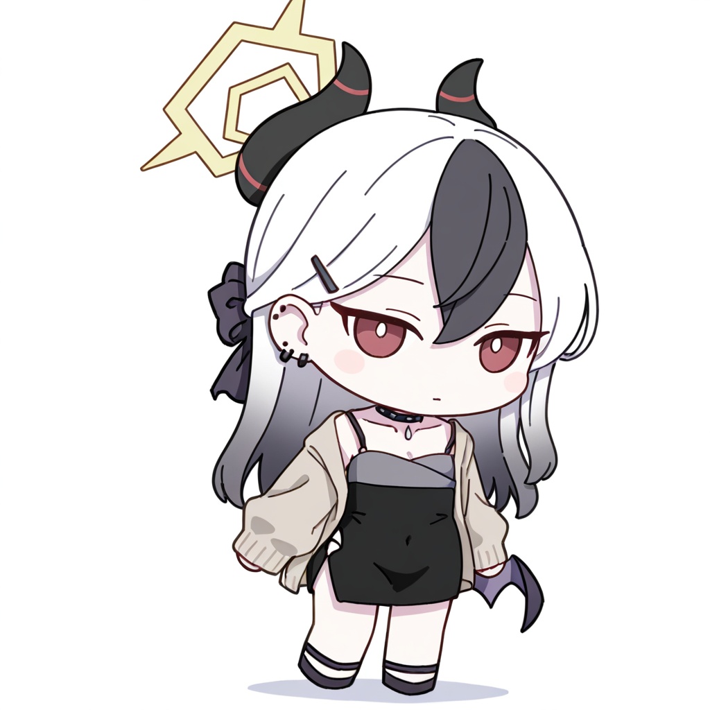 <lora:fumo_noob1:1>,fumo,chibi,1girl,solo,full body,kayoko \(dress\) \(blue archive\), blue archive, ,white background,simple background,
