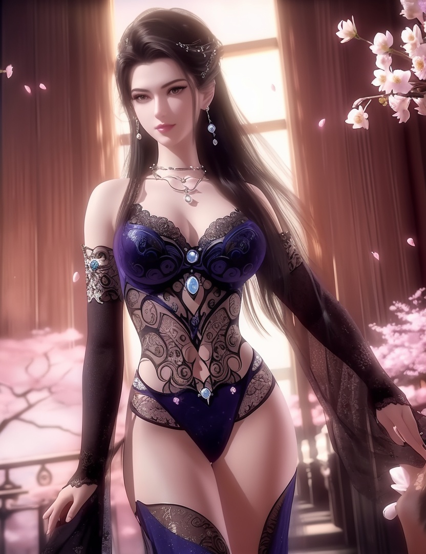 ultra realistic 8k cg, picture-perfect face, flawless, clean, masterpiece, professional artwork, famous artwork, cinematic lighting, cinematic bloom, perfect face, beautiful face, fantasy, dreamlike, unreal, science fiction,  beautiful clothes, lace, lace trim, lace-trimmed legwear,  (rich:1.4), prestige, luxury, jewelry, diamond, gold, pearl, gem, sapphire, ruby, emerald, intricate detail, delicate pattern, charming, alluring, seductive, erotic, enchanting, hair ornament, necklace, earrings, bracelet, armlet,halo((,1girl, pov,))((,1girl, pov,))(((,cherry blossoms, , 1girl, solo, petals,looking at viewer, ))) <lora:DA_CaoNvYao:0.7> 