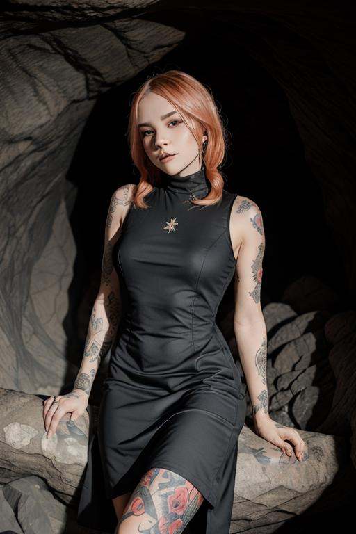 SGShkurushkain tattooed wearing an office dress in a cave on Tensor.Art