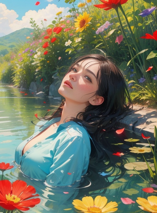 1 girl,  facing up,  golden long hair by 阿泽泽 on Tensor.Art