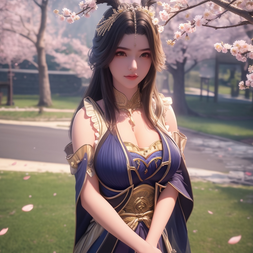 <lora:642-DA-完美世界-龙女:0.8>(,1girl, ,best quality, ),looking at viewer,  ultra detailed background,ultra realistic 8k cg,ultra detailed 8k cg,masterpiece,upper body,  (( , )),, ,science fiction,mole, ultra realistic 8k cg, ,    ,outdoors, sun,sunlight, cherry blossoms,      (cleavage), (),