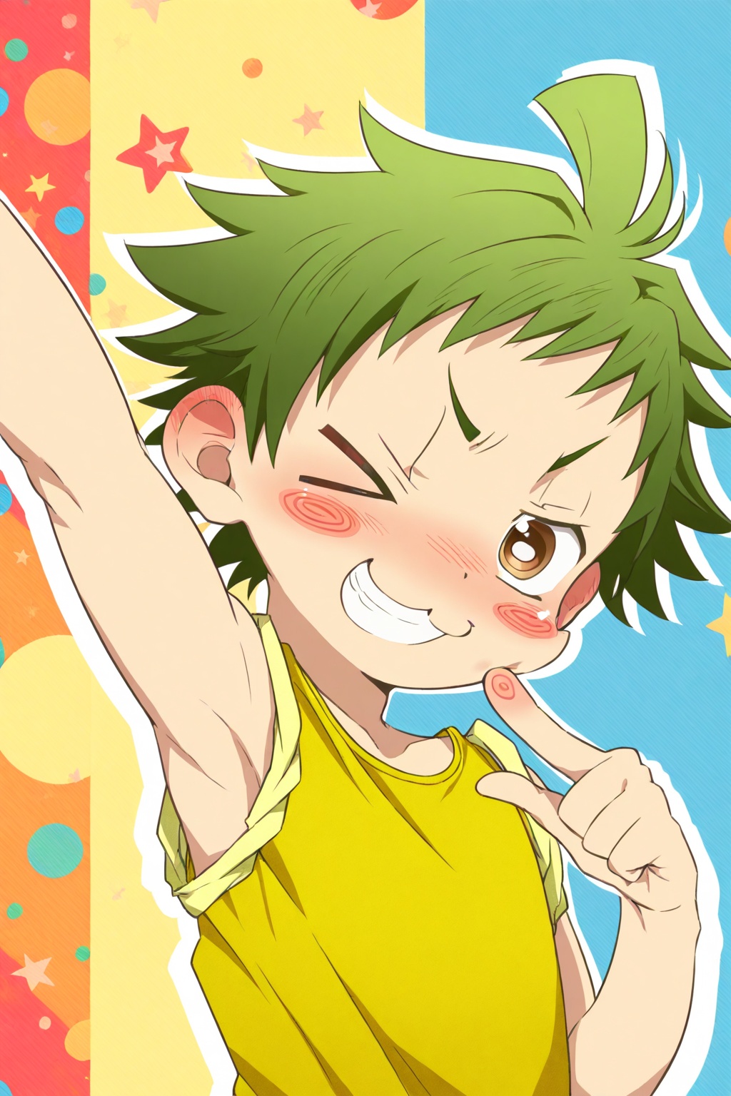 aocun,  green hair,  short hair on Tensor.Art