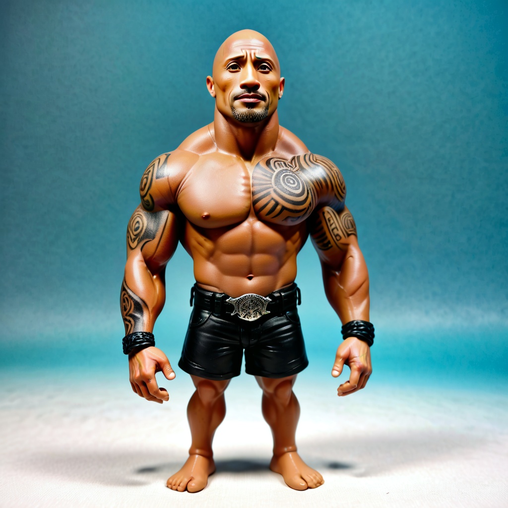 MHXL-Pos,  miniature tattooed trobal version of Dwayne The Rock Johnson,  claymation on Tensor.Art