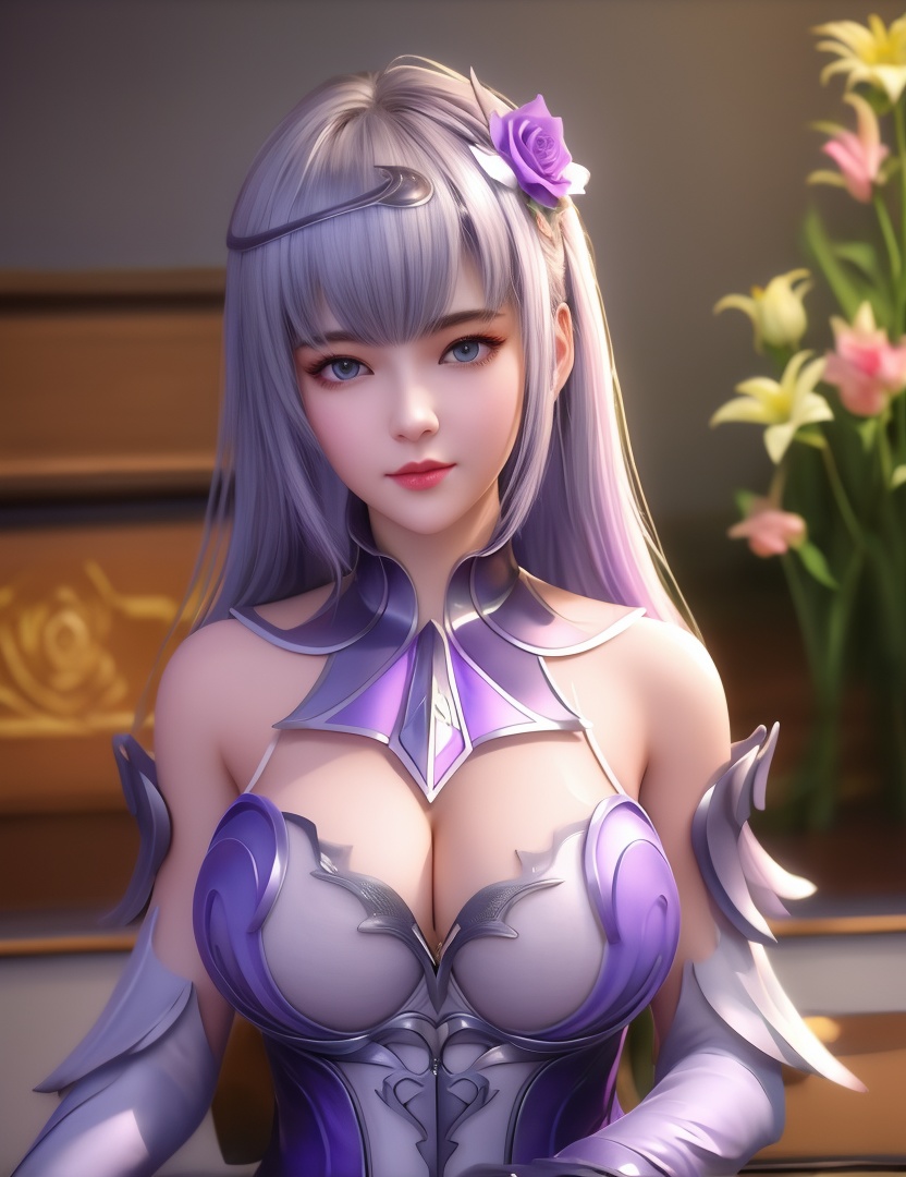 <lora:532-DA-斗罗大陆-叶泠泠:0.8>(,1girl, ,best quality, ),looking at viewer,  ,ultra detailed 8k cg,ultra detailed background,ultra realistic 8k cg,1girl, solo,(bare shoulders:0.85),(masterpiece, best quality),((oil painting style)),sexy young lady,(beautiful face and eyes),(upper body:1.5),(whole body:1.05),(single person:1.2),surrounded by flowers, (lily), roses, floret, vegetation, white, purple, purplish pink,Impressionism,colorful,(Breast size:1.3),(cleavage),