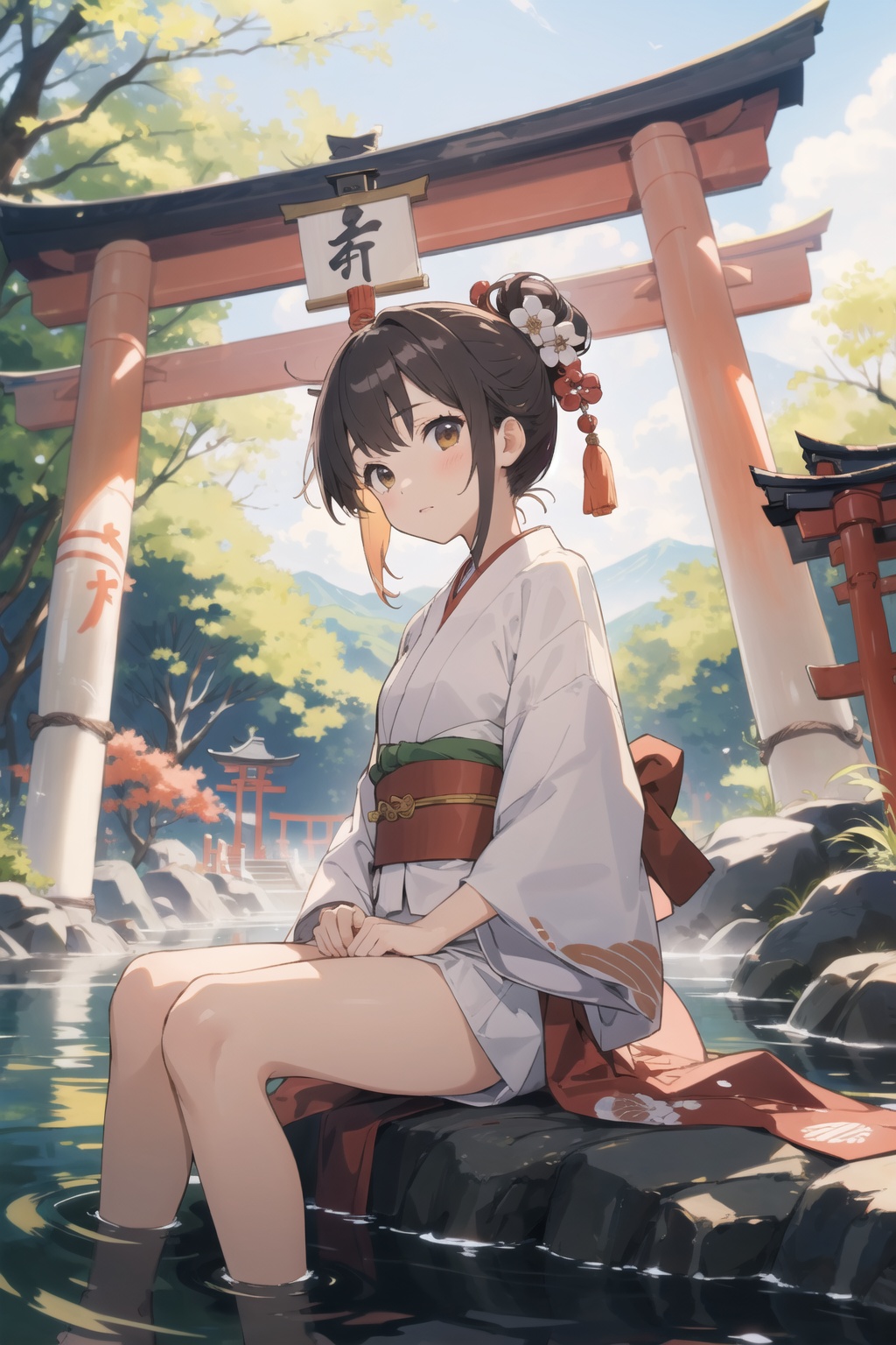 1girl,  japanese clothes,  shrine on Tensor.Art