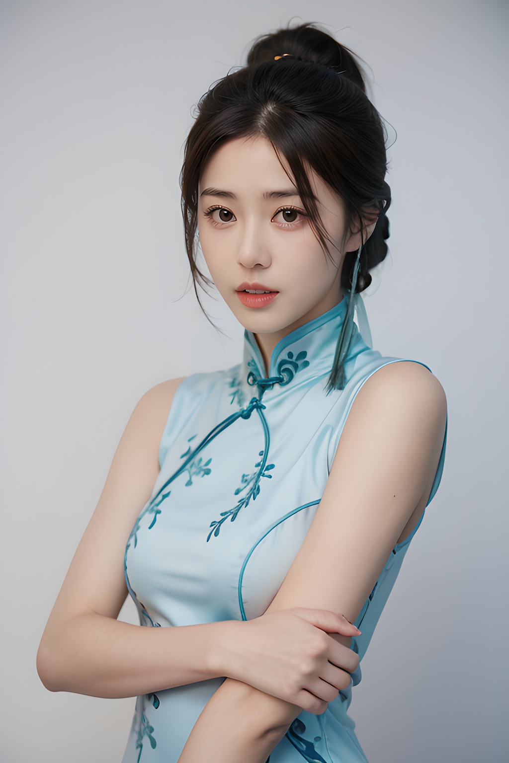 <lora:0808_01:0.7>,simple background,print_cheongsam,, 1girl,realistic,masterpiece, best quality, photorealistic, HDR,detail, 1girl,best quality, masterpiece, detailed,